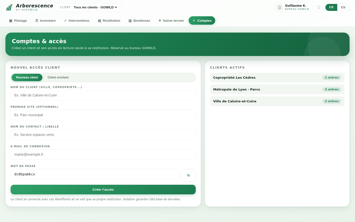 Client account creation