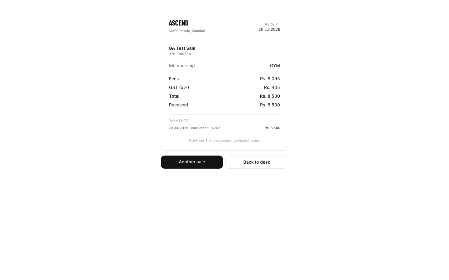 Printed receipt