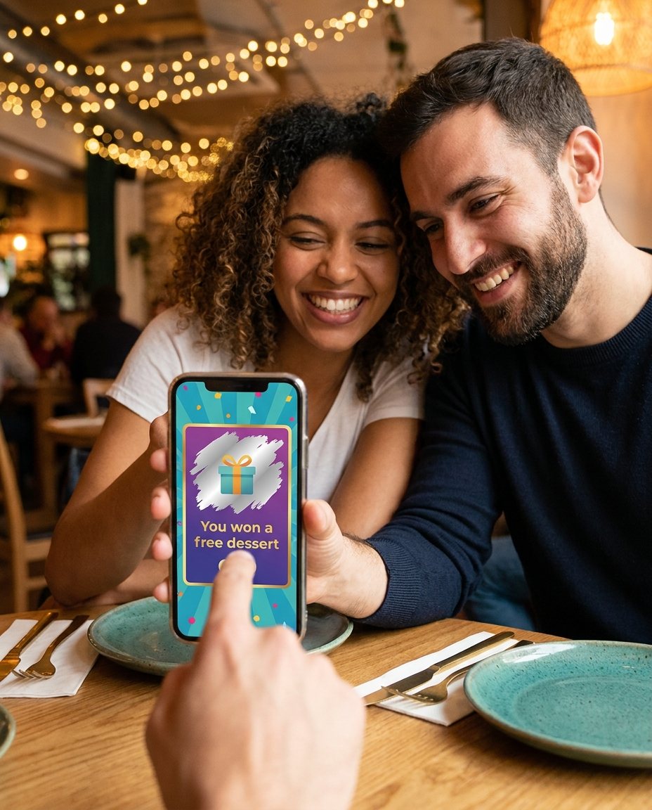 A guest using a digital scratch card