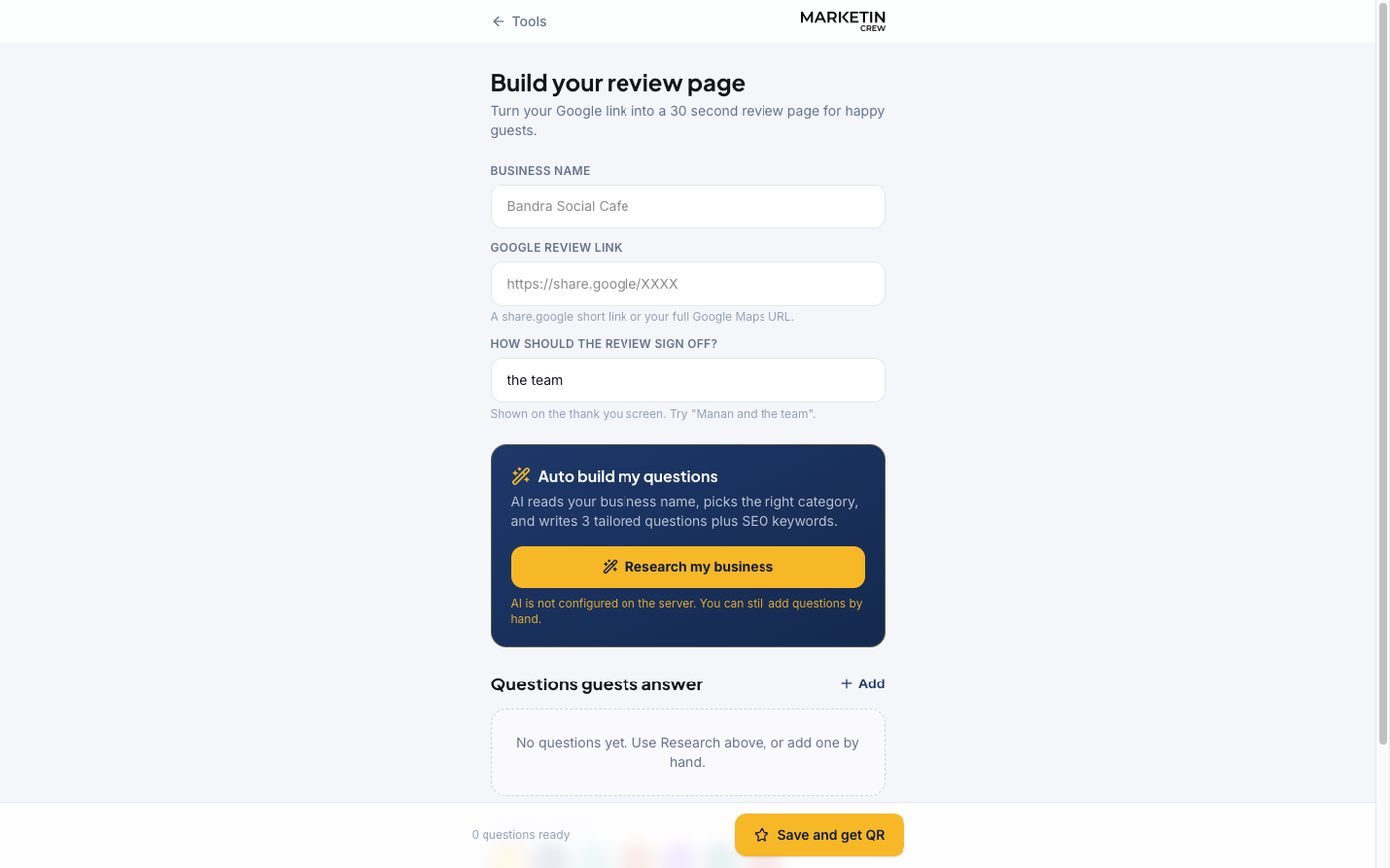 Restaurant review booster